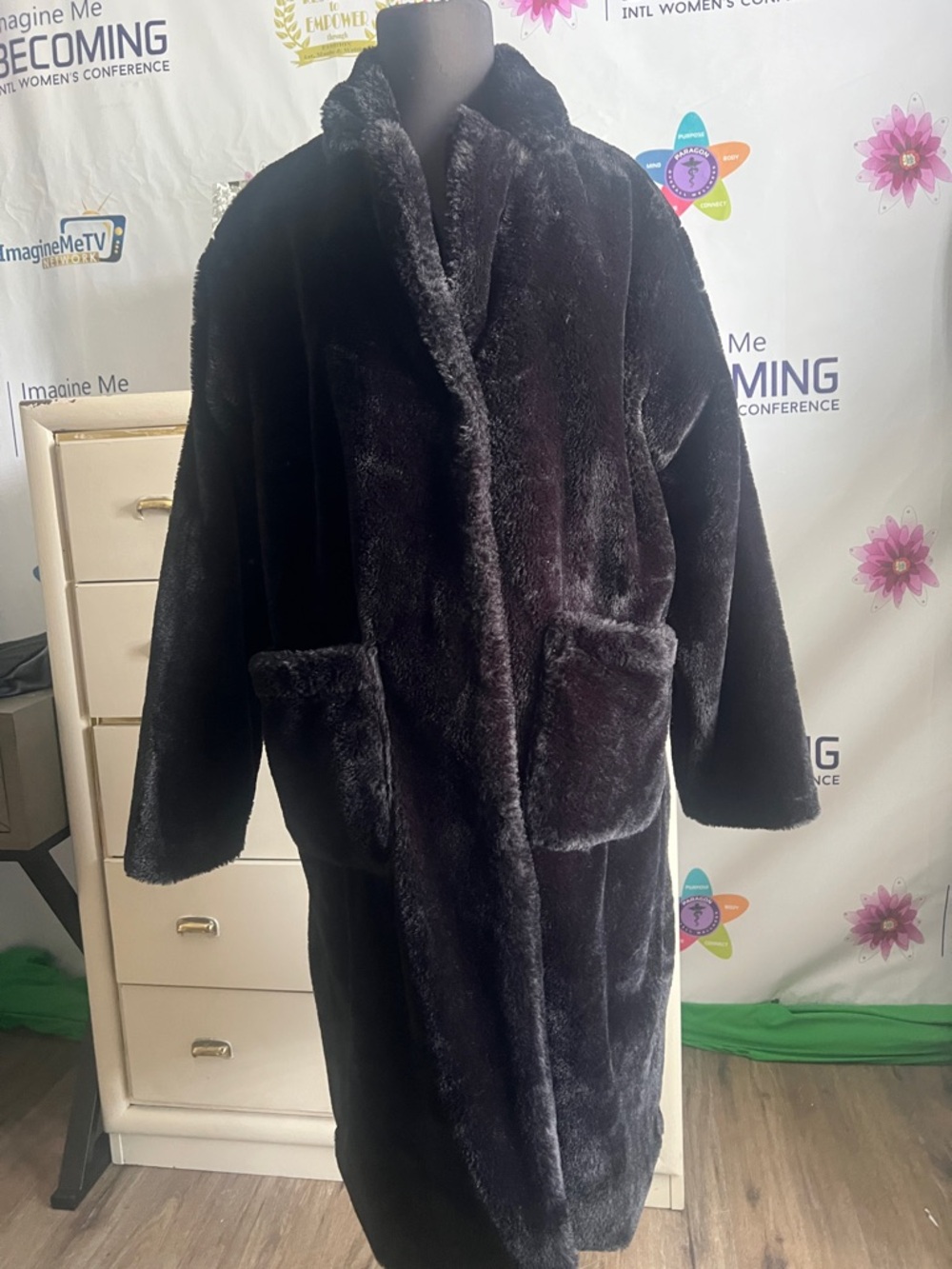 Plush Faux Fur Long Coat in Deep Espresso